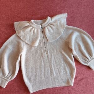 ba&sh Cream Sweater with Ruffled Collar